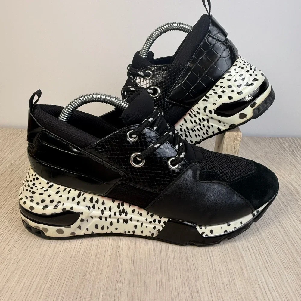 Steve Madden Cliff Black White Animal Print Chunky Platform Sneakers CLIF02S1 7M